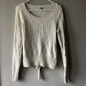 Free People Cream Bow Back Long Sleeve Knot Sweater Size Small